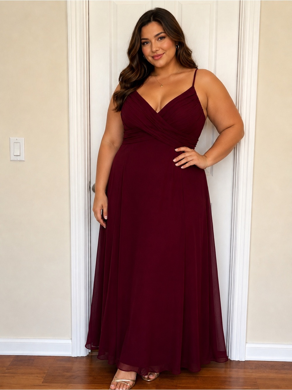 New Ever Pretty Burgundy Chiffon Empire Waist Maxi Dress Formal Evening Gown